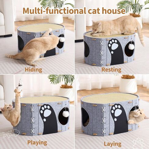 Cat House للقطط الداخلية ، 2 من طابقين 23 "× 15" × 23 "كهف القطط المغطى الكبير لقطط متعددة ، وبيوت مخبأ القط المغلقة مع كرة رقيقة ، منزل مريح للخدش in Kuwait