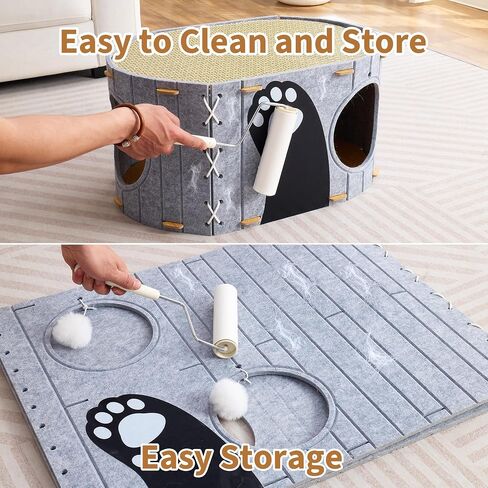 Cat House للقطط الداخلية ، 2 من طابقين 23 "× 15" × 23 "كهف القطط المغطى الكبير لقطط متعددة ، وبيوت مخبأ القط المغلقة مع كرة رقيقة ، منزل مريح للخدش in Kuwait