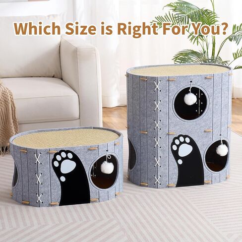 Cat House للقطط الداخلية ، 2 من طابقين 23 "× 15" × 23 "كهف القطط المغطى الكبير لقطط متعددة ، وبيوت مخبأ القط المغلقة مع كرة رقيقة ، منزل مريح للخدش in Kuwait