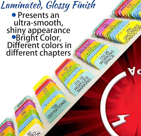 Index Tabs for 2020 National Electrical Code Colored, 120 Printed Laminated Waterproof Tabs, (Book Not Included) with Wire Chart and Formula Guide, & 2 Ohm's Law Stickers, Alignment Guide in Kuwait