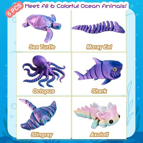 3D Printed Sea Animals Toys - 12Pcs Larger Articulated Fidget Toys for Kids - Flexible Ocean Creatures for Birthday Party Favors Goodie Bags Desk Decor- Fun Educational Gift for Boys & Girls in Saudi Arabia