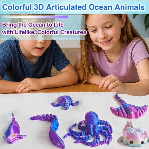 3D Printed Sea Animals Toys - 12Pcs Larger Articulated Fidget Toys for Kids - Flexible Ocean Creatures for Birthday Party Favors Goodie Bags Desk Decor- Fun Educational Gift for Boys & Girls in Saudi Arabia