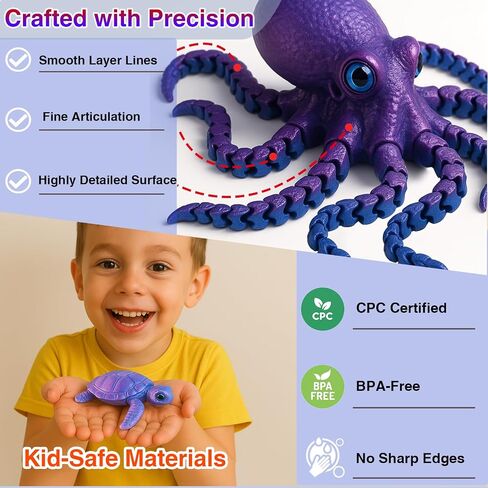 3D Printed Sea Animals Toys - 12Pcs Larger Articulated Fidget Toys for Kids - Flexible Ocean Creatures for Birthday Party Favors Goodie Bags Desk Decor- Fun Educational Gift for Boys & Girls in Saudi Arabia