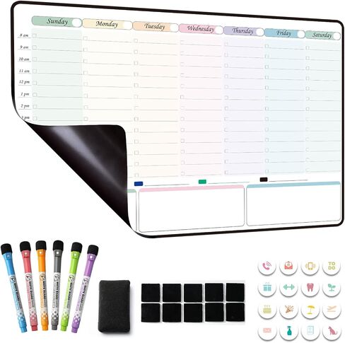 Magnetic Dry Erase Weekly Planner with Hourly Time Slots Whiteboard Calendar for Fridge, Schedule Board, to DO and Chore List for Family 16.5"(L) × 11"(H) in Saudi Arabia