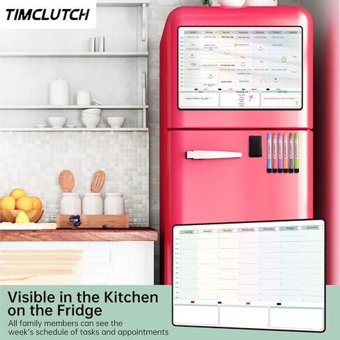 Magnetic Dry Erase Weekly Planner with Hourly Time Slots Whiteboard Calendar for Fridge, Schedule Board, to DO and Chore List for Family 16.5"(L) × 11"(H) in Saudi Arabia