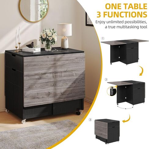 DWVO 7 قطع طاولة طاولة طعام قابلة للطي مع 6 كراسي ل 6 الشعوب 66.9 بوصة ورقة الخشب المطبخ طاولة غرفة الطعام مجموعة مع 2 أدراج وعجلة لتوفير مساحة صغيرة ، رمادي in Kuwait