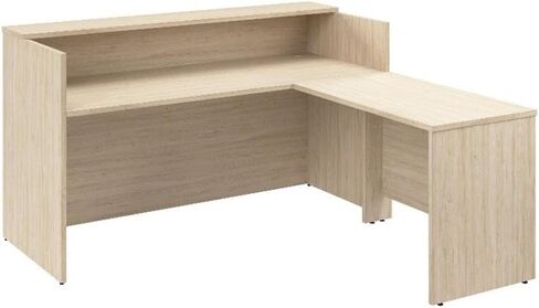 Bush Business Furniture Arrive 72W x 72D L Shaped Reception Desk with Shelf in Natural Elm, Modern Receptionist Station for Office Waiting Room in Saudi Arabia