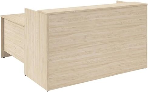 Bush Business Furniture Arrive 72W x 72D L Shaped Reception Desk with Shelf in Natural Elm, Modern Receptionist Station for Office Waiting Room in Saudi Arabia