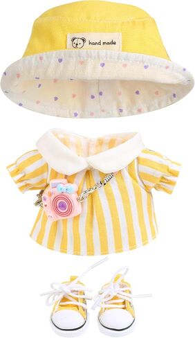 17cm Doll Clothes for Labubu - Kawaii Clown Style Set - Doll's Hat & Doll's Clothing & Doll's Shoes & Camera, Cute Doll Outfit with Accessories for Display, Collectors, Gift - Yellow (NO Dolls) in Kuwait