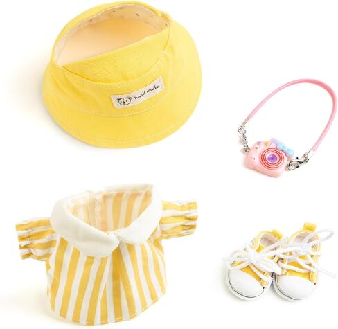 17cm Doll Clothes for Labubu - Kawaii Clown Style Set - Doll's Hat & Doll's Clothing & Doll's Shoes & Camera, Cute Doll Outfit with Accessories for Display, Collectors, Gift - Yellow (NO Dolls) in Kuwait