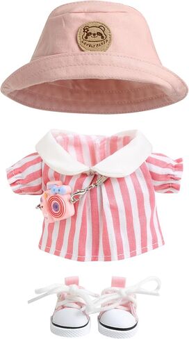 17cm Doll Clothes for Labubu - Kawaii Clown Style Set - Doll's Hat & Doll's Clothing & Doll's Shoes & Camera, Cute Doll Outfit with Accessories for Display, Collectors, Gift - Yellow (NO Dolls) in Kuwait