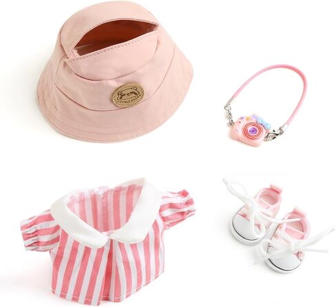 17cm Doll Clothes for Labubu - Kawaii Clown Style Set - Doll's Hat & Doll's Clothing & Doll's Shoes & Camera, Cute Doll Outfit with Accessories for Display, Collectors, Gift - Yellow (NO Dolls) in Kuwait