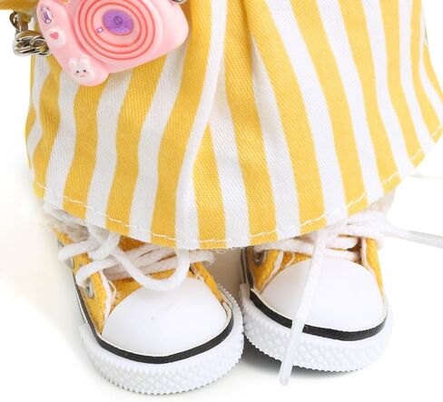 17cm Doll Clothes for Labubu - Kawaii Clown Style Set - Doll's Hat & Doll's Clothing & Doll's Shoes & Camera, Cute Doll Outfit with Accessories for Display, Collectors, Gift - Yellow (NO Dolls) in Kuwait