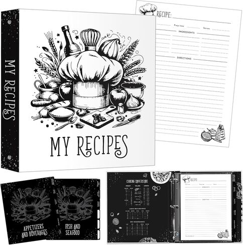 Recipe Binder 8.5" x 11" Inch, Standard 3-Ring Recipe Organizer, with 50 Protective Sleeves, 25 Recipe Pages, 12 Dividers, Bonus QR Code to Print The Recipe Page of Our Cookbook. in Saudi Arabia