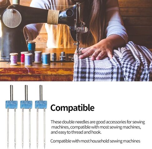 Sewing Machine Stitches, Twin Needles 3Pcs Convinient Stainless Steel for Sewing Accessories for Decorative Threads(Double Needle 4MM-3 pcs/Bag) in Saudi Arabia