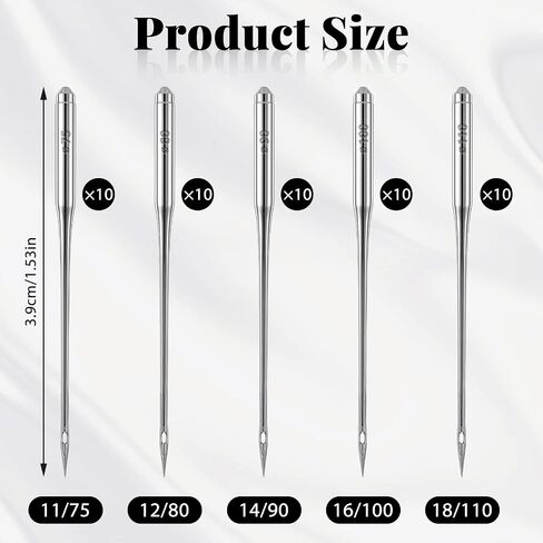 50 PCS Universal Sewing Machine Needles, Heavy Duty Denim Sewing Machine Needles Compatible with Kind of Household Sew Machines, Size 75/11, 80/12, 90/14, 100/16, 110/18 in Saudi Arabia