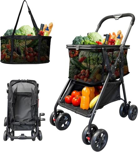 عربة تسوق قابلة للطي مطور (80 رطلاً) ، سلال قابلة للفصل وعجلات دوارة 360 درجة ، إطار خفيف للغاية ، عربة يدوية خفيفة الوزن 40 جالونًا للبقالة ، الغسيل ، التخييم in Kuwait