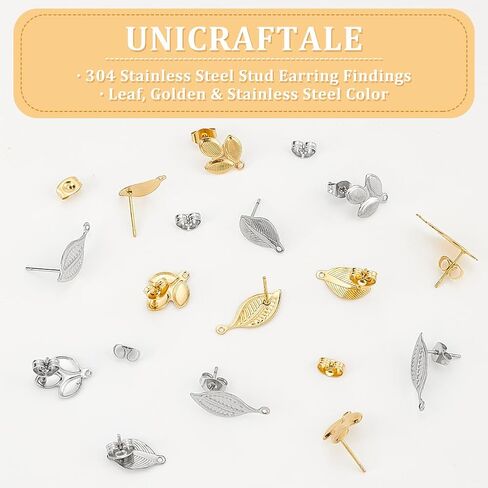 UniCraftale حوالي 24 قطعة 3 أنماط أوراق أقراط مع صواميل الأذن أقراط Hypoallergenic 0.7 ملم دبوس مقاوم المقاوم مقاوم المقاوم المقاوم المقاوم المقاوم من الصلب in Saudi Arabia