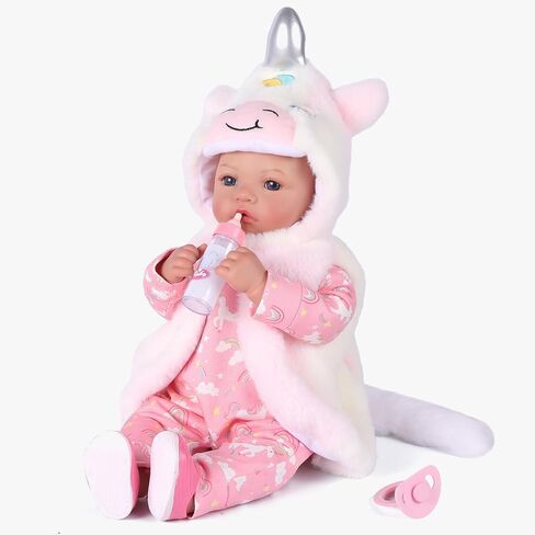BABESIDE Baby Doll Girl, 15" Soft Realistic Baby Dolls with Unicorn Hoodie 10 Pieces Gift Accessories Set Muñecas para Niñas Real Life Toddler Dolls for Ages 3 4 5 6 7 8 9 Year Old Girls in Saudi Arabia