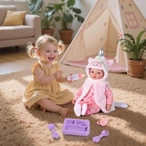 BABESIDE Baby Doll Girl, 15" Soft Realistic Baby Dolls with Unicorn Hoodie 10 Pieces Gift Accessories Set Muñecas para Niñas Real Life Toddler Dolls for Ages 3 4 5 6 7 8 9 Year Old Girls in Saudi Arabia