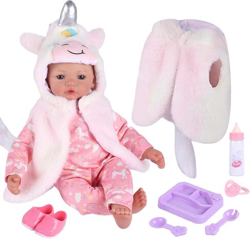 BABESIDE Baby Doll Girl, 15" Soft Realistic Baby Dolls with Unicorn Hoodie 10 Pieces Gift Accessories Set Muñecas para Niñas Real Life Toddler Dolls for Ages 3 4 5 6 7 8 9 Year Old Girls in Saudi Arabia