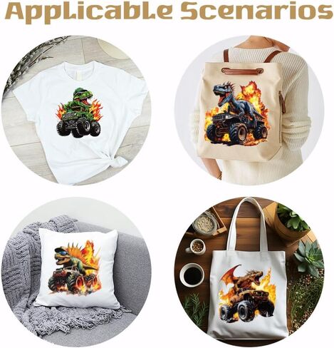Superdant 6 PCS Dinosaur Truck Iron on Transfers Flame Heat Transfor in Saudi Arabia