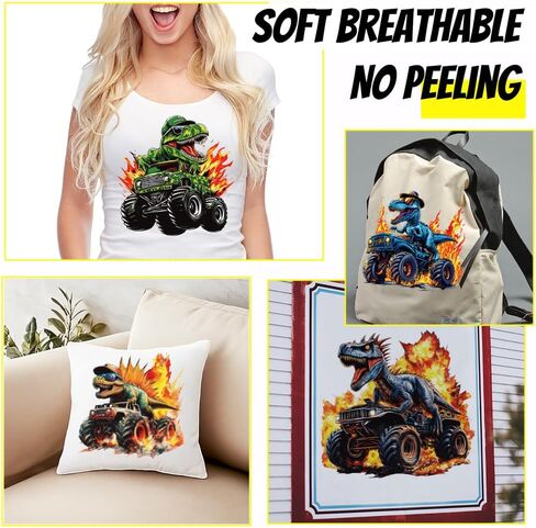 Superdant 6 PCS Dinosaur Truck Iron on Transfers Flame Heat Transfor in Saudi Arabia