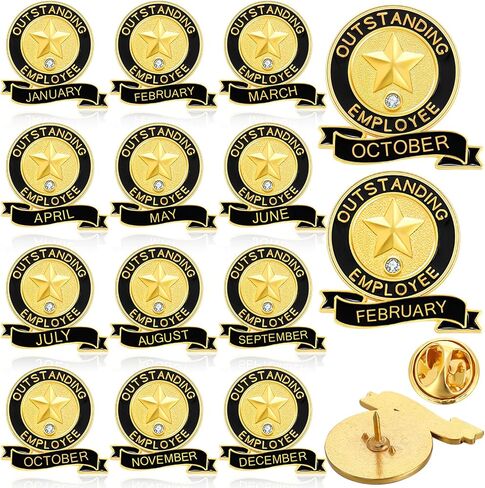 12 Pcs Employee of the Month Lapel Pin 1-12 Month Recognition Excellence in Service Appreciation Pins Team Award Gifts for Employees in Saudi Arabia