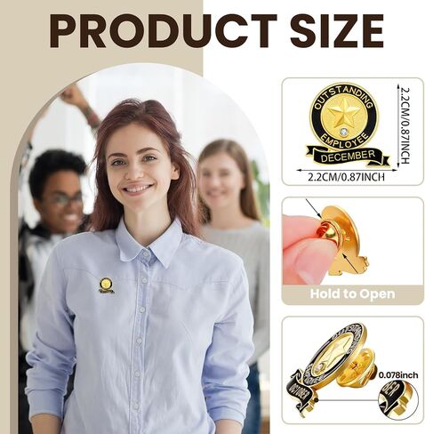 12 Pcs Employee of the Month Lapel Pin 1-12 Month Recognition Excellence in Service Appreciation Pins Team Award Gifts for Employees in Saudi Arabia