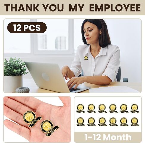 12 Pcs Employee of the Month Lapel Pin 1-12 Month Recognition Excellence in Service Appreciation Pins Team Award Gifts for Employees in Saudi Arabia