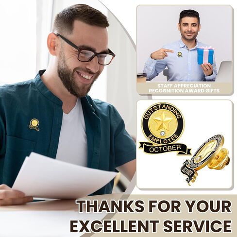 12 Pcs Employee of the Month Lapel Pin 1-12 Month Recognition Excellence in Service Appreciation Pins Team Award Gifts for Employees in Saudi Arabia