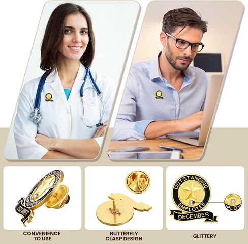 12 Pcs Employee of the Month Lapel Pin 1-12 Month Recognition Excellence in Service Appreciation Pins Team Award Gifts for Employees in Saudi Arabia