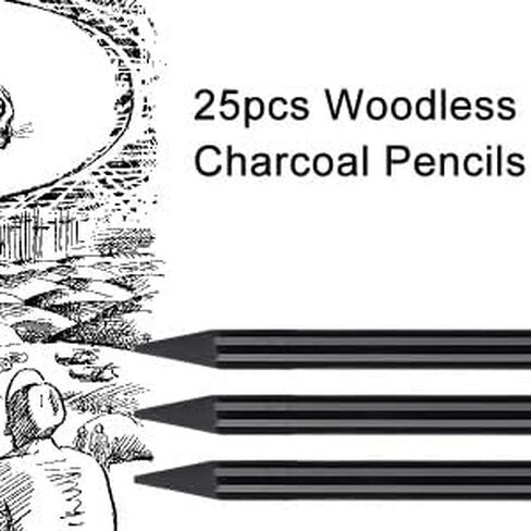 PSSOPP 25PCS أقلام الفحم الخشبية ، بار الرسم الفحم ، رسم أقلام الرصاص فنان فنان الرسم أدوات الطلاء مراقبة القرطاسية للطلاب البالغين الفنان والمبتدئين in Saudi Arabia