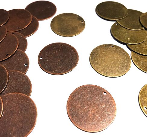 AKHAT 20 Pcs Copper Stamping Blanks Metal Letter Stamps for Jewelry Making Metal Tags and Dog Tag（Antique Bronze Tone, Circle and Oval） in Kuwait