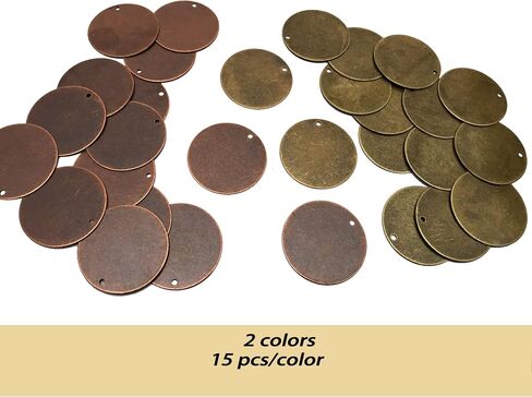 AKHAT 20 Pcs Copper Stamping Blanks Metal Letter Stamps for Jewelry Making Metal Tags and Dog Tag（Antique Bronze Tone, Circle and Oval） in Kuwait