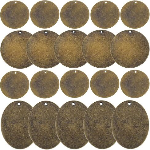 AKHAT 20 Pcs Copper Stamping Blanks Metal Letter Stamps for Jewelry Making Metal Tags and Dog Tag（Antique Bronze Tone, Circle and Oval） in Kuwait