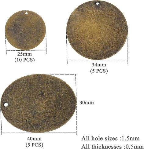 AKHAT 20 Pcs Copper Stamping Blanks Metal Letter Stamps for Jewelry Making Metal Tags and Dog Tag（Antique Bronze Tone, Circle and Oval） in Kuwait