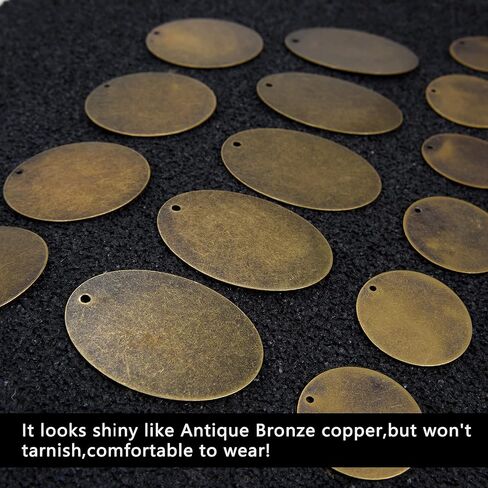 AKHAT 20 Pcs Copper Stamping Blanks Metal Letter Stamps for Jewelry Making Metal Tags and Dog Tag（Antique Bronze Tone, Circle and Oval） in Kuwait