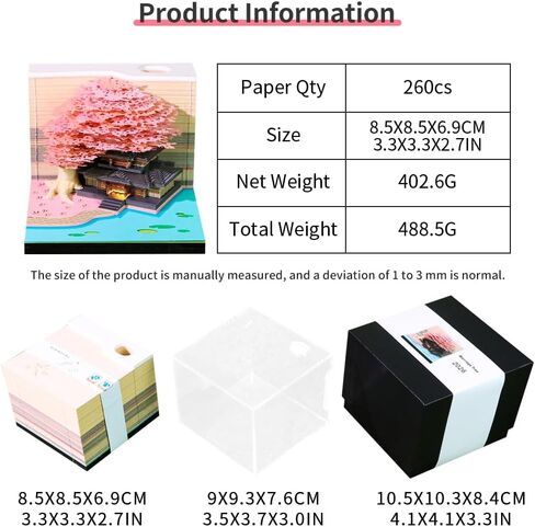 2026 PIES Time Calendar 3D Castle Sticky Notes Calendar 2026 Paper Corving Art Memo Pad Notepad Gift for Heveless Houswarming Office Decoration (التقويم الأسبوعي والضوء) in Kuwait