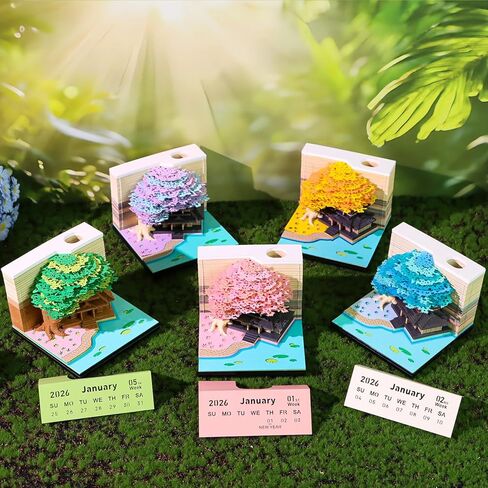 2026 PIES Time Calendar 3D Castle Sticky Notes Calendar 2026 Paper Corving Art Memo Pad Notepad Gift for Heveless Houswarming Office Decoration (التقويم الأسبوعي والضوء) in Kuwait