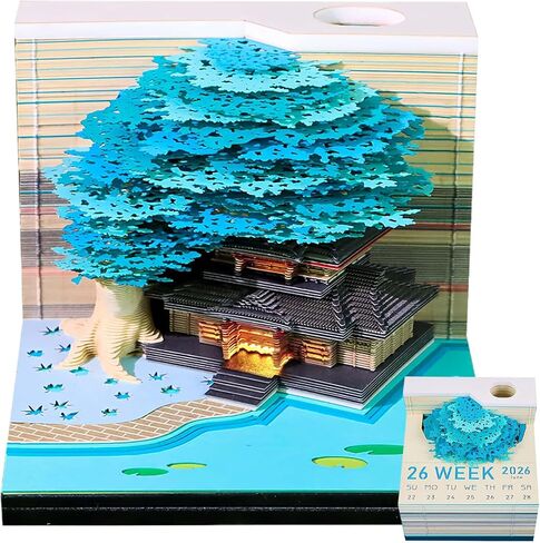 2026 PIES Time Calendar 3D Castle Sticky Notes Calendar 2026 Paper Corving Art Memo Pad Notepad Gift for Heveless Houswarming Office Decoration (التقويم الأسبوعي والضوء) in Kuwait