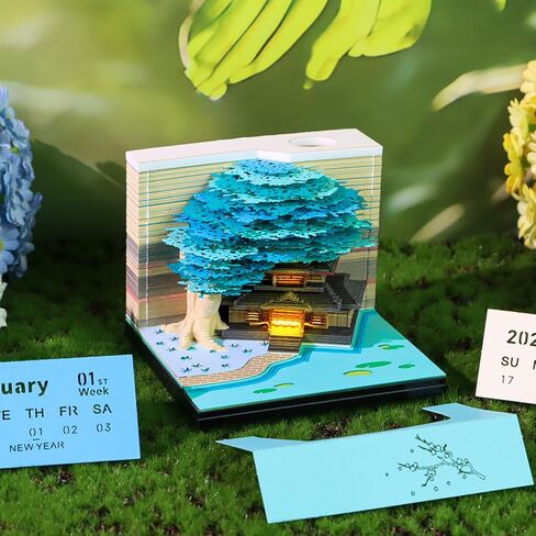 2026 PIES Time Calendar 3D Castle Sticky Notes Calendar 2026 Paper Corving Art Memo Pad Notepad Gift for Heveless Houswarming Office Decoration (التقويم الأسبوعي والضوء) in Kuwait