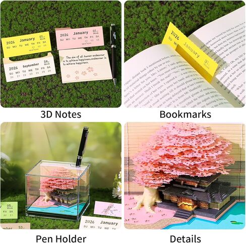 2026 PIES Time Calendar 3D Castle Sticky Notes Calendar 2026 Paper Corving Art Memo Pad Notepad Gift for Heveless Houswarming Office Decoration (التقويم الأسبوعي والضوء) in Kuwait
