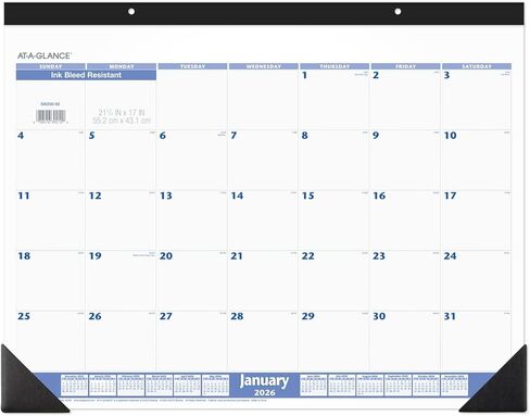 AT-A-GLANCE® 2026 Monthly Desk Pad Calendar, Blue and Gray, Standard, 21 3/4" x 17" in Saudi Arabia