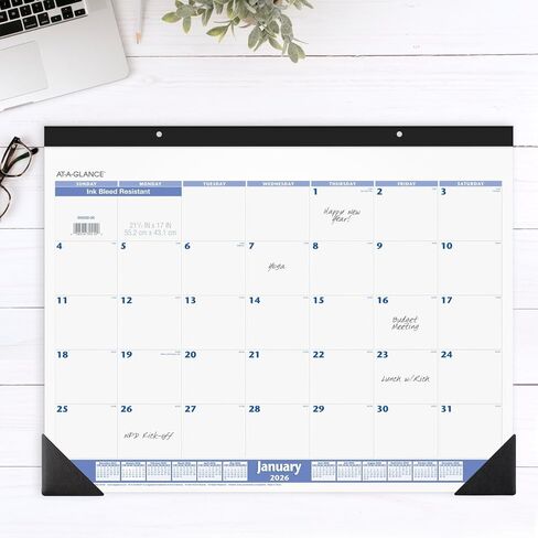 AT-A-GLANCE® 2026 Monthly Desk Pad Calendar, Blue and Gray, Standard, 21 3/4" x 17" in Saudi Arabia