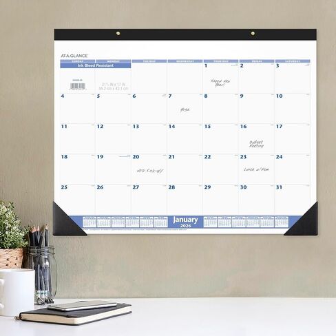 AT-A-GLANCE® 2026 Monthly Desk Pad Calendar, Blue and Gray, Standard, 21 3/4" x 17" in Saudi Arabia