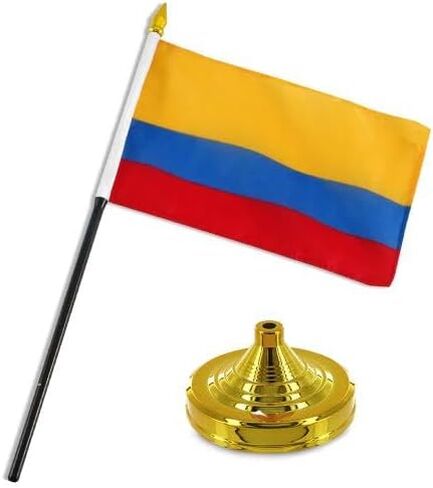 Colombia 4"x6" Flag Desk Set Table Stick Gold Base 100D in Saudi Arabia