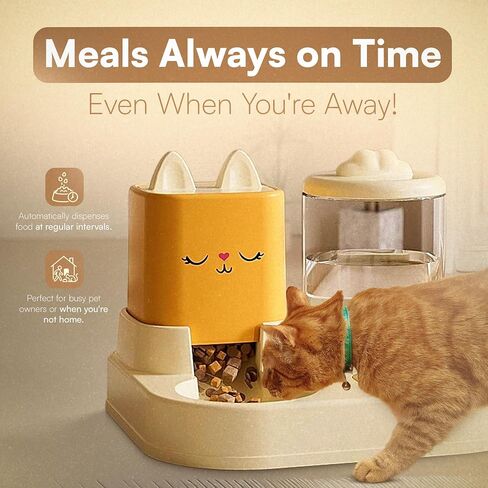 2-in-1 Feeder for Cats and Small Pets – Cute Cat Face and Ear Design – Dual Compartments for Food and Water – Non-Slip, BPA-Free – Pastel Colors (Yellow or Blue) (Pastel Yellow) in Saudi Arabia