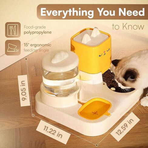 2-in-1 Feeder for Cats and Small Pets – Cute Cat Face and Ear Design – Dual Compartments for Food and Water – Non-Slip, BPA-Free – Pastel Colors (Yellow or Blue) (Pastel Yellow) in Saudi Arabia