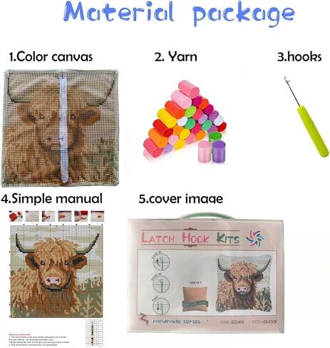 Corgi Latch Hook Kits Pillow Color Printed Canvas Cushion Crochet Yarn Needlework Hook Latch Kit DIY Embroidery Pillowcase Rug Cover Home Sofa Christmas Decor 43x43cm(1) in Saudi Arabia